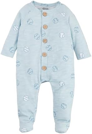 Mud Pie Baseball Print Sleepers for Baby Boys - Soft Cotton Slub