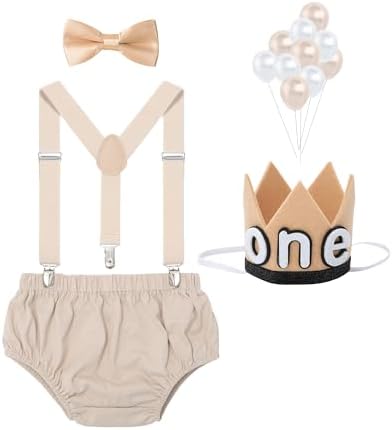 Baby Boy First Birthday Suspenders Cake Pants Set