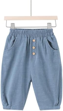 Boys Cotton Linen Shorts Elastic Waist for Summer
