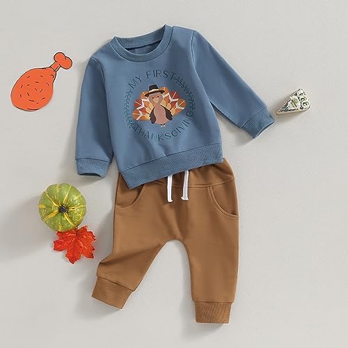 My First Thanksgiving Toddler Boy Outfit Turkey Long Sleeve Sweater Pants