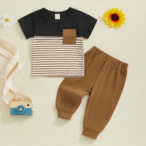 Perfectly Black Stripe Onesie Set for Toddler Boys Summer Outfits