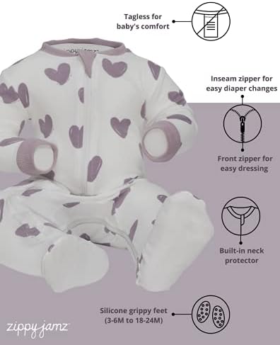 Zippyjamz Zipper Organic Sleeper Footed Onesies Delightful Dual Zippers for Newborns to Kids 18-24M