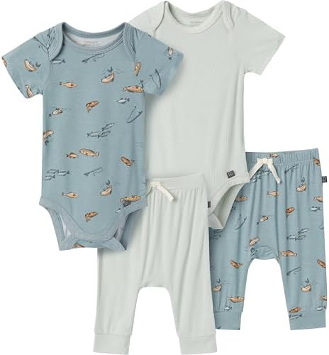 Modern Moments by Gerber Baby Boys Bodysuit and Pant Set Medium Teal Fishing