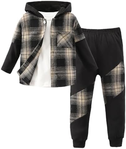 Premium Plaid Long Sleeve Hoodie Pants Set for Boys