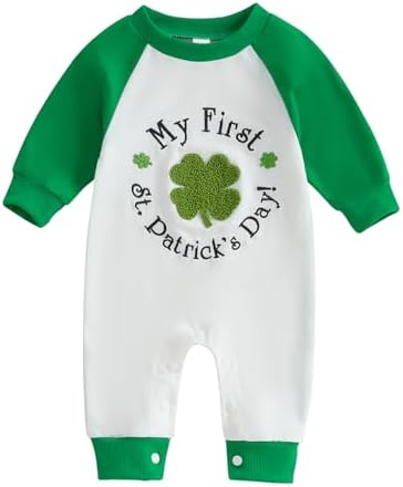 Newborn Baby Boy St Patricks Day Four-Leaf Clover Romyper
