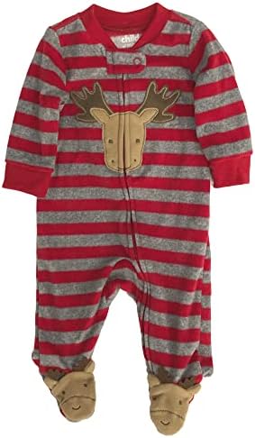 Carters Infant Boys Red Gray Fleece Moose Sleeper Holiday Pajamas