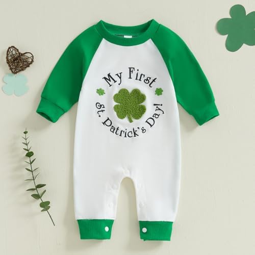Newborn Baby Boy St Patricks Day Four-Leaf Clover Romyper
