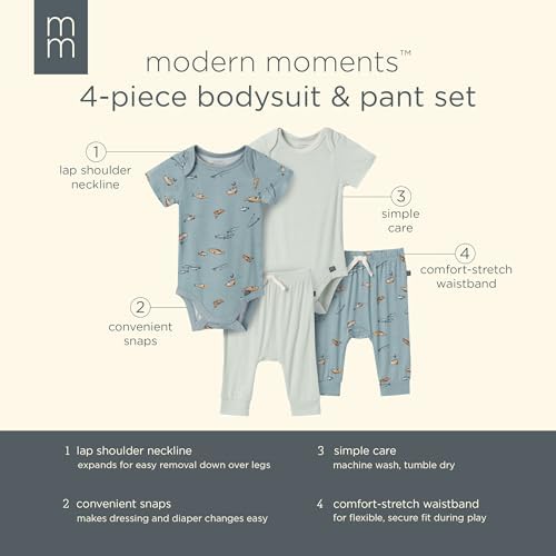 Modern Moments by Gerber Baby Boys Bodysuit and Pant Set Medium Teal Fishing