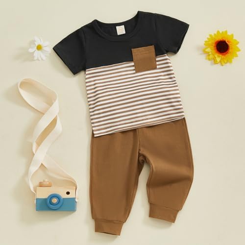 Perfectly Black Stripe Onesie Set for Toddler Boys Summer Outfits