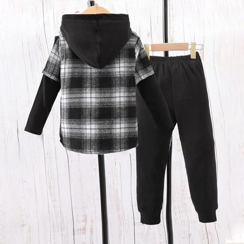 2025 Plaid Long Sleeve Hoodie Set for Boys