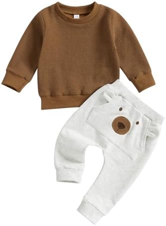 CIYCUIT Boys Fashion Set Lightweight Waffle Tops Pants Soft Stretchy Daily Wear