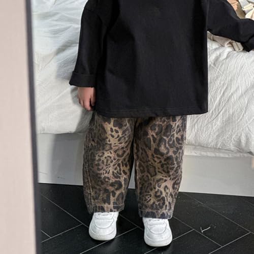 Little Boy_friends Leopard Denim Elastic Waist Trousers
