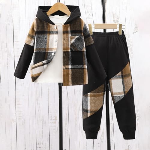 2025 Plaid Long Sleeve Hoodie-Pants Set for Boys