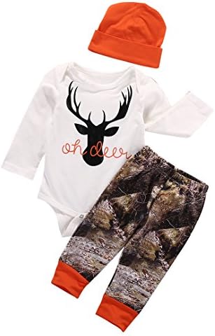 Newborn Baby Boys Long Sleeve Letters Deer Romper with Hat Set