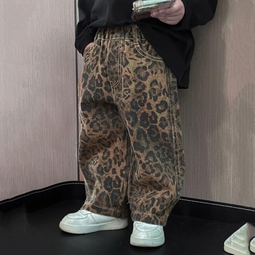 Little Boy_friends Leopard Denim Elastic Waist Trousers