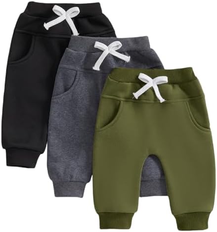BBQiang Baby Boys 3 Pack Pull-on Jogger Pants Elastic Waist