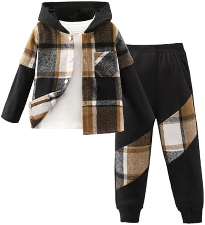 2025 Plaid Long Sleeve Hoodie-Pants Set for Boys