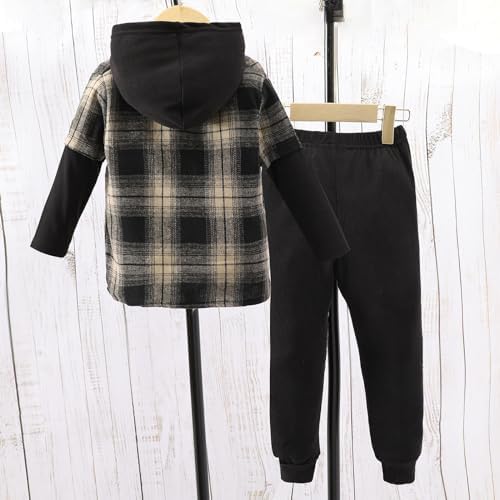 Premium Plaid Long Sleeve Hoodie Pants Set for Boys