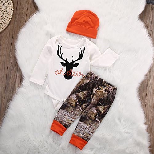 Newborn Baby Boys Long Sleeve Letters Deer Romper with Hat Set