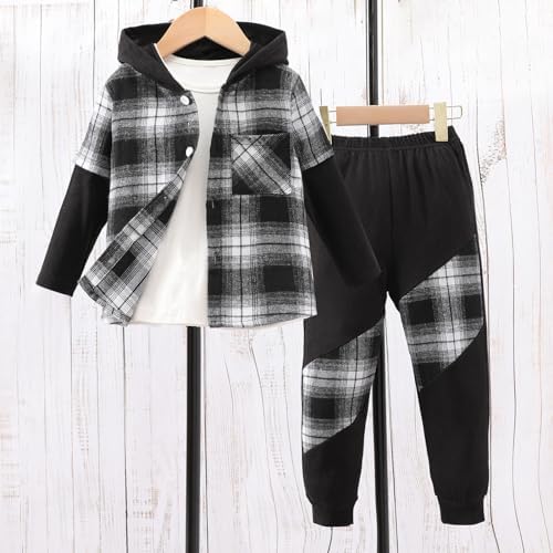 2025 Plaid Long Sleeve Hoodie Set for Boys