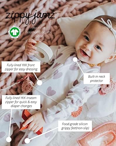 Zippyjamz Zipper Organic Sleeper Footed Onesies Delightful Dual Zippers for Newborns to Kids 18-24M