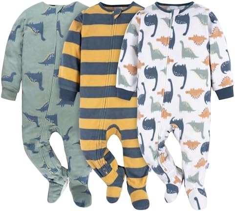 Gerber Baby Boys Flame Resistant Fleece Footed Pajamas 3-Pack