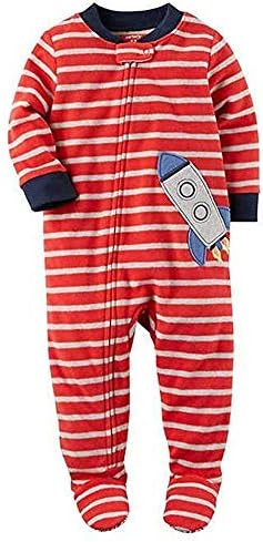Carters Boys Red Striped Space Rocket Fleece Pajama Sleepers 5T