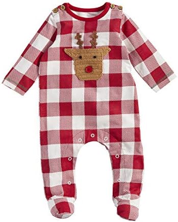 Mud Pie baby-boys Check Crochet Reindeer Sleeper