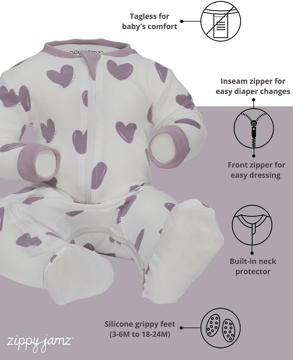Zippyjamz Zipper Organic Sleeper Footed Onesies Delightful Dual Zippers for Newborns to Kids 18-24M