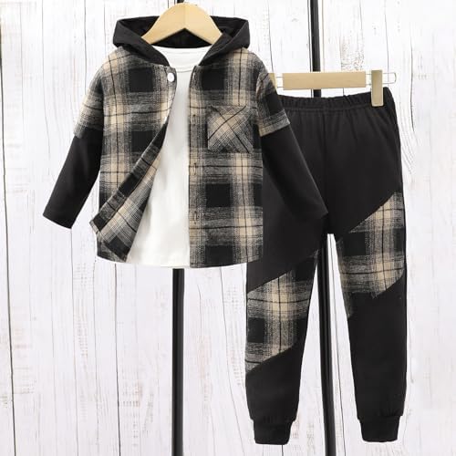 Premium Plaid Long Sleeve Hoodie Pants Set for Boys