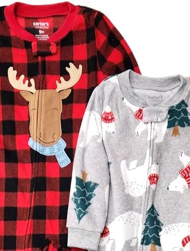 Carters - 2PC Christmas Pajamas Polar Bear Moose Plaid Fleece for Babies