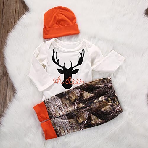 Newborn Baby Boys Long Sleeve Letters Deer Romper with Hat Set