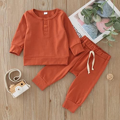 Boys Girls Long Sleeve Solid Crewneck Sweatshirt Pants Set