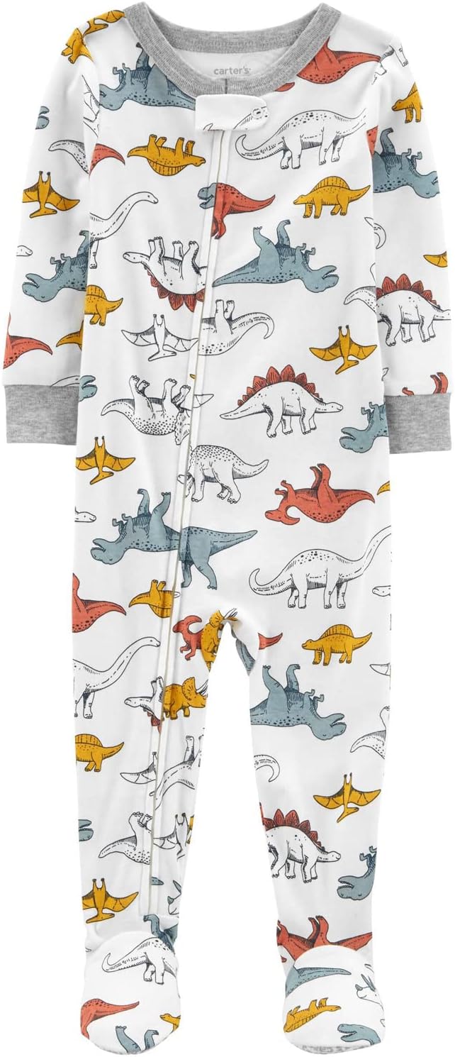 Carters 100 Cotton Toddler Boys Dinosaur Footie PJs Multi Grey Dinos 18 Months