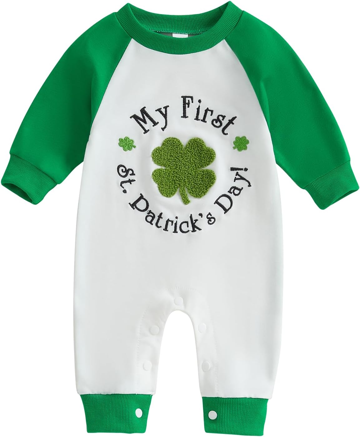 Newborn Baby Boy St Patricks Day Four-Leaf Clover Romyper
