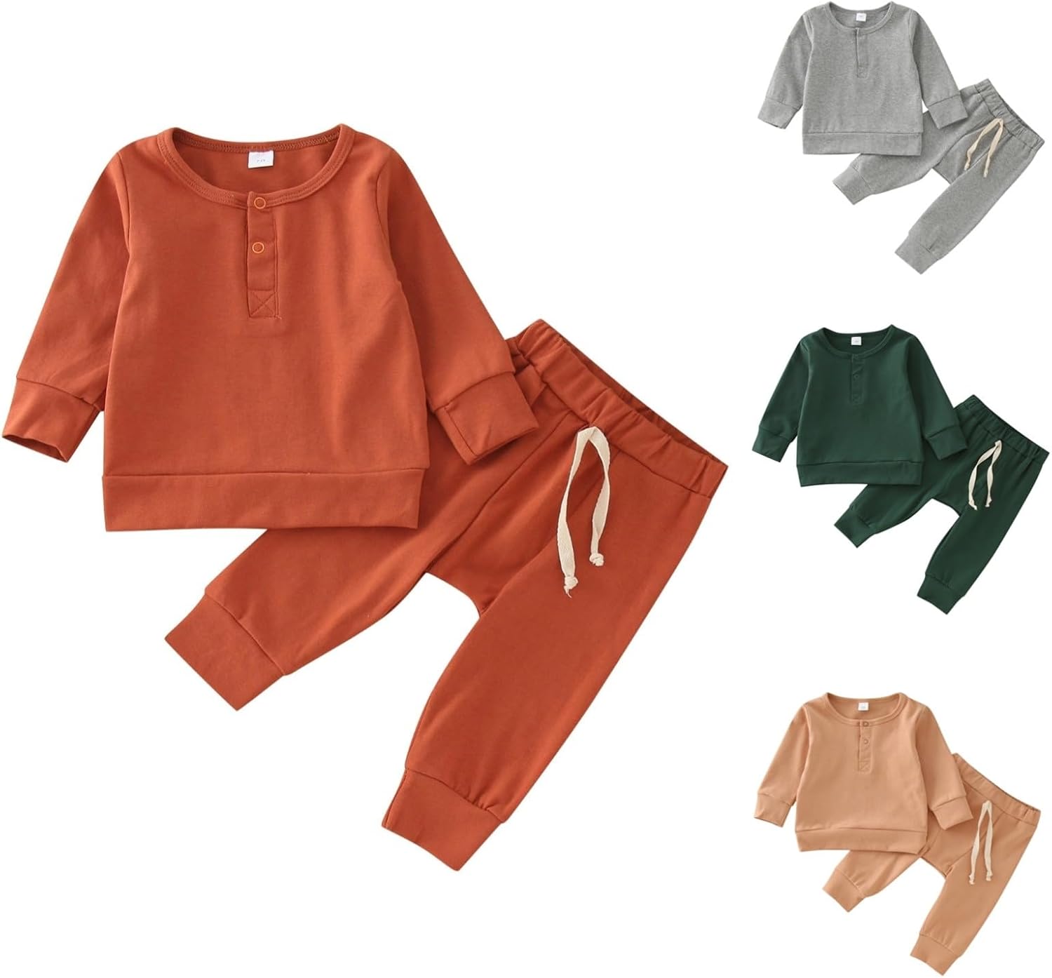 Boys Girls Long Sleeve Solid Crewneck Sweatshirt Pants Set