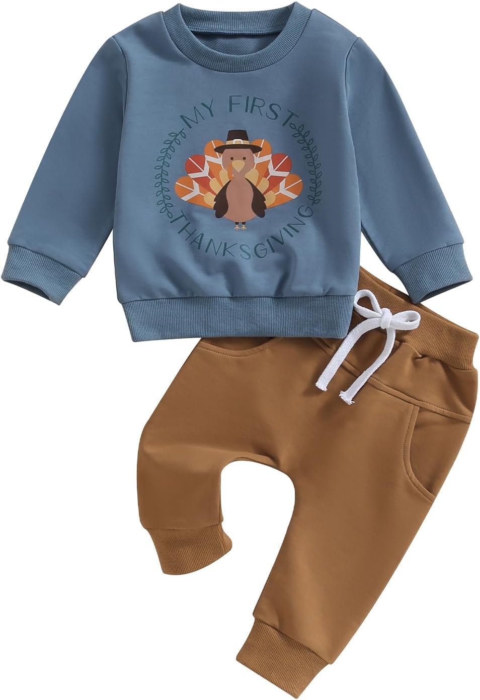 My First Thanksgiving Toddler Boy Outfit Turkey Long Sleeve Sweater Pants