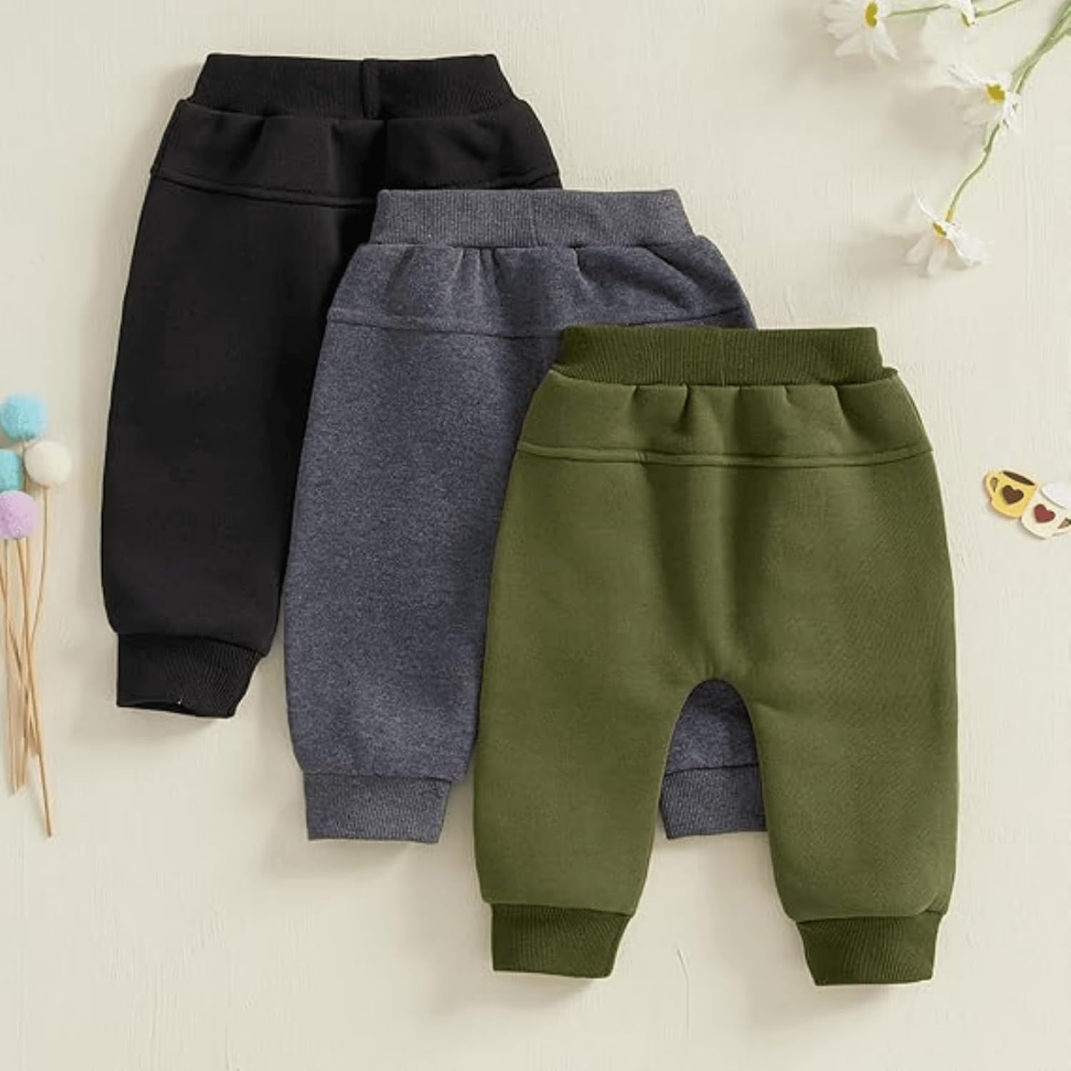 BBQiang Baby Boys 3 Pack Pull-on Jogger Pants Elastic Waist