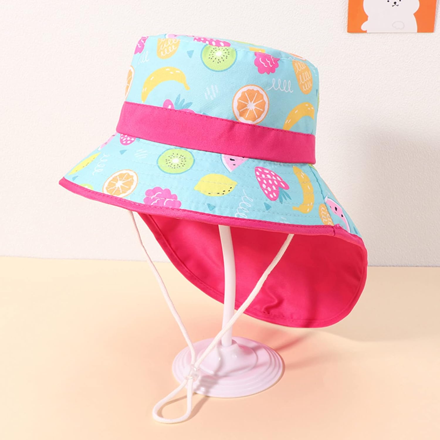 Adorable Kids Adjustable Chin Strap Sun Hat with Cartoon Print