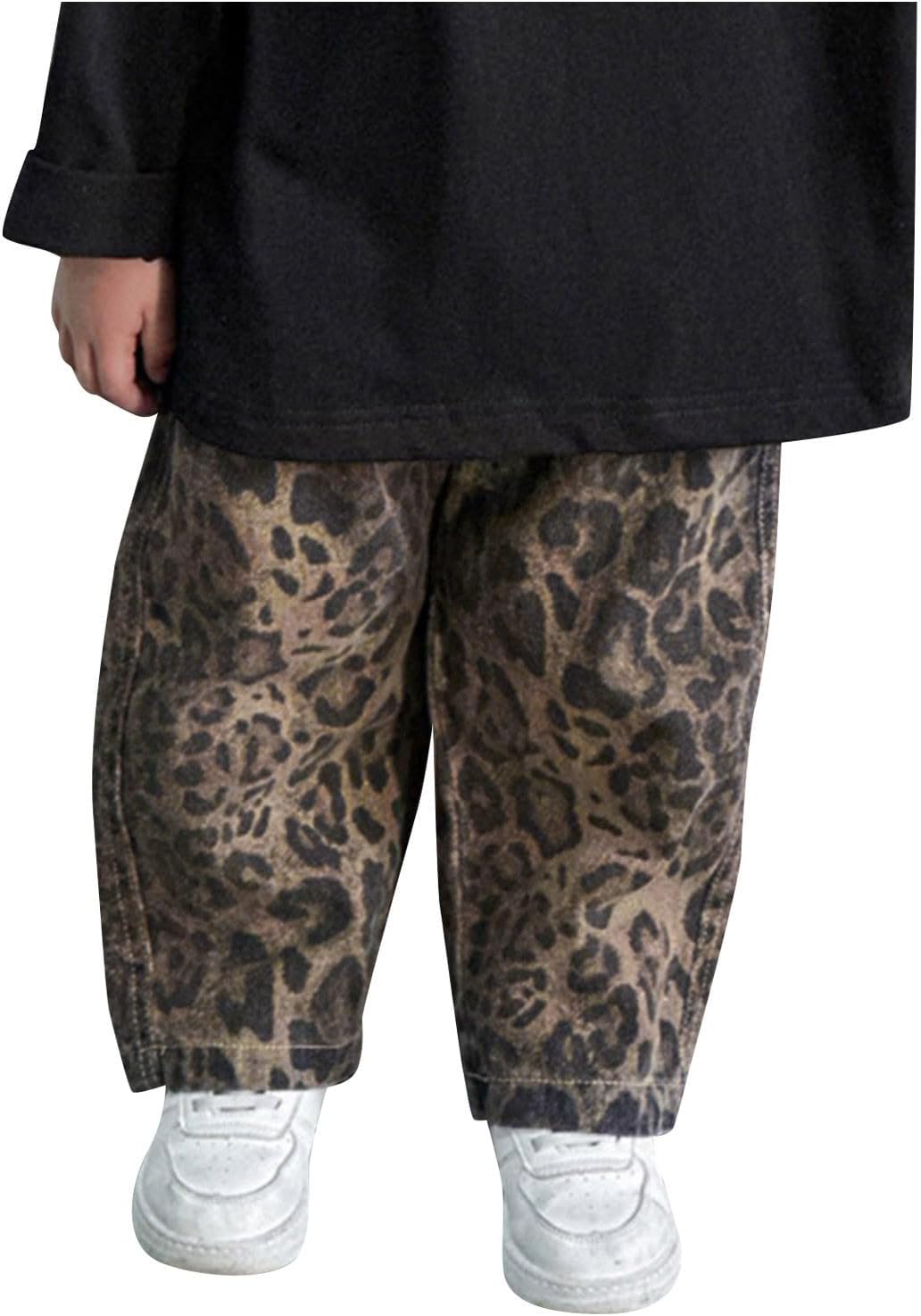 Little Boy_friends Leopard Denim Elastic Waist Trousers