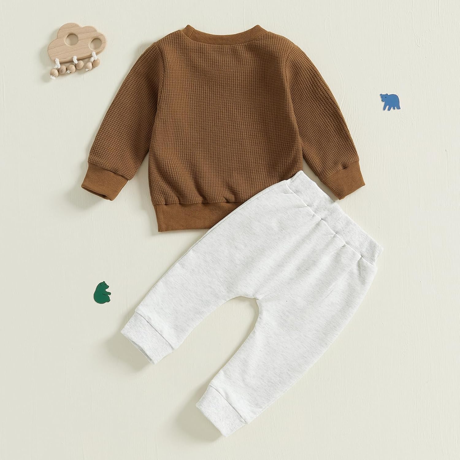 CIYCUIT Boys Fashion Set Lightweight Waffle Tops Pants Soft Stretchy Daily Wear