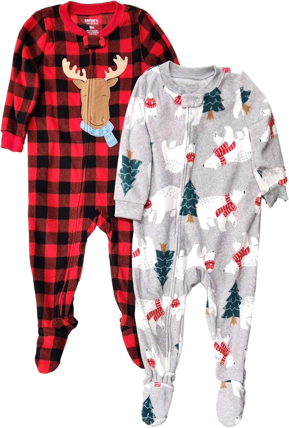 Carters - 2PC Christmas Pajamas Polar Bear Moose Plaid Fleece for Babies
