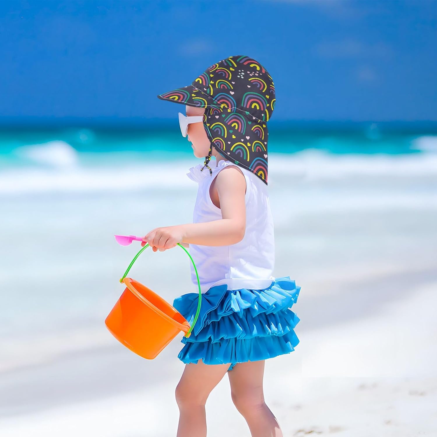 Seamless Pattern Rainbow Baby Beach Hats Toddler Boy