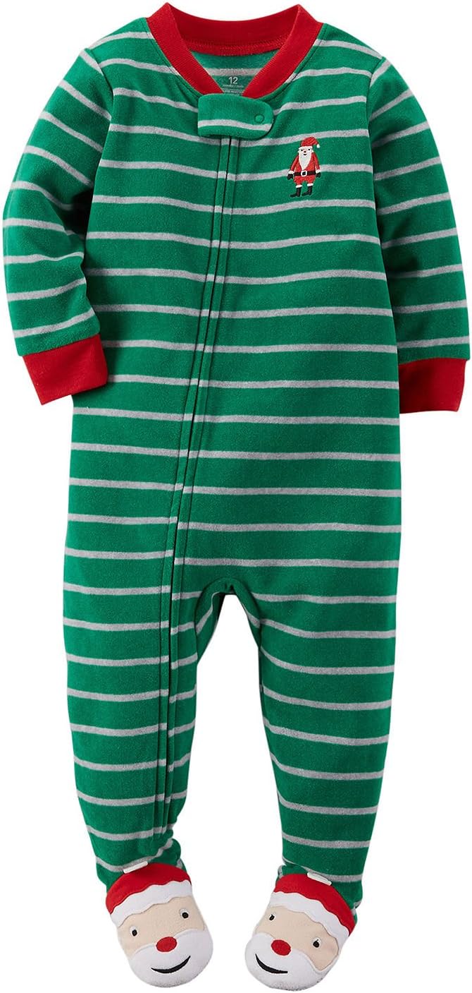 Carters Little Boys 1-Piece Fleece Christmas PJs 2T Green Stripe