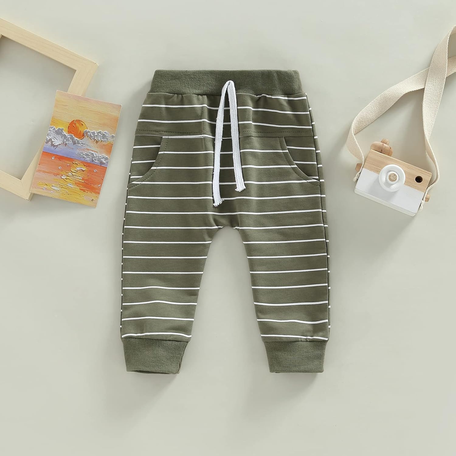 Newborn Baby Boy Stripe Elastic Drawstring Pants