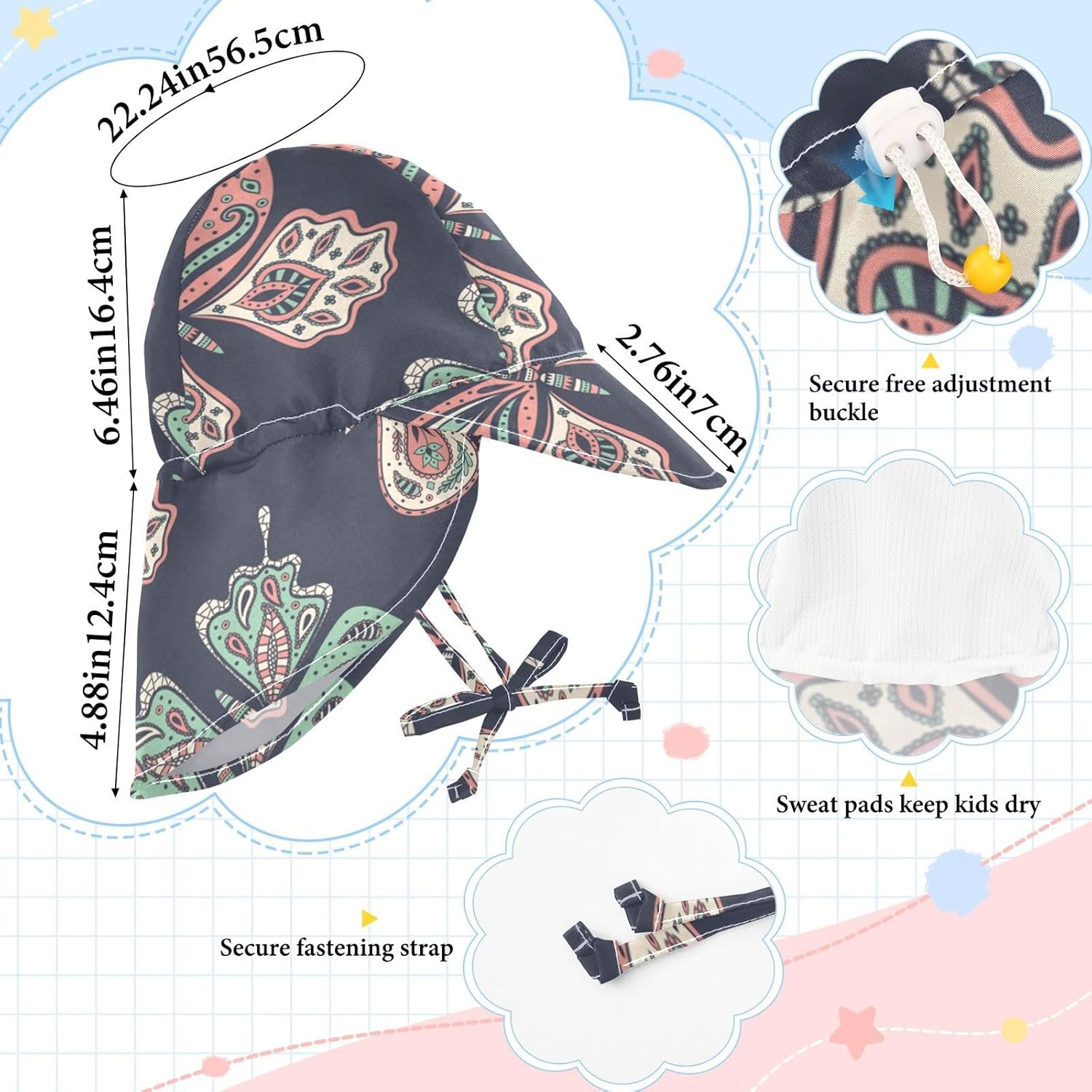 Sun Protection with Boho Pattern Kids Travel Hat UPF 50