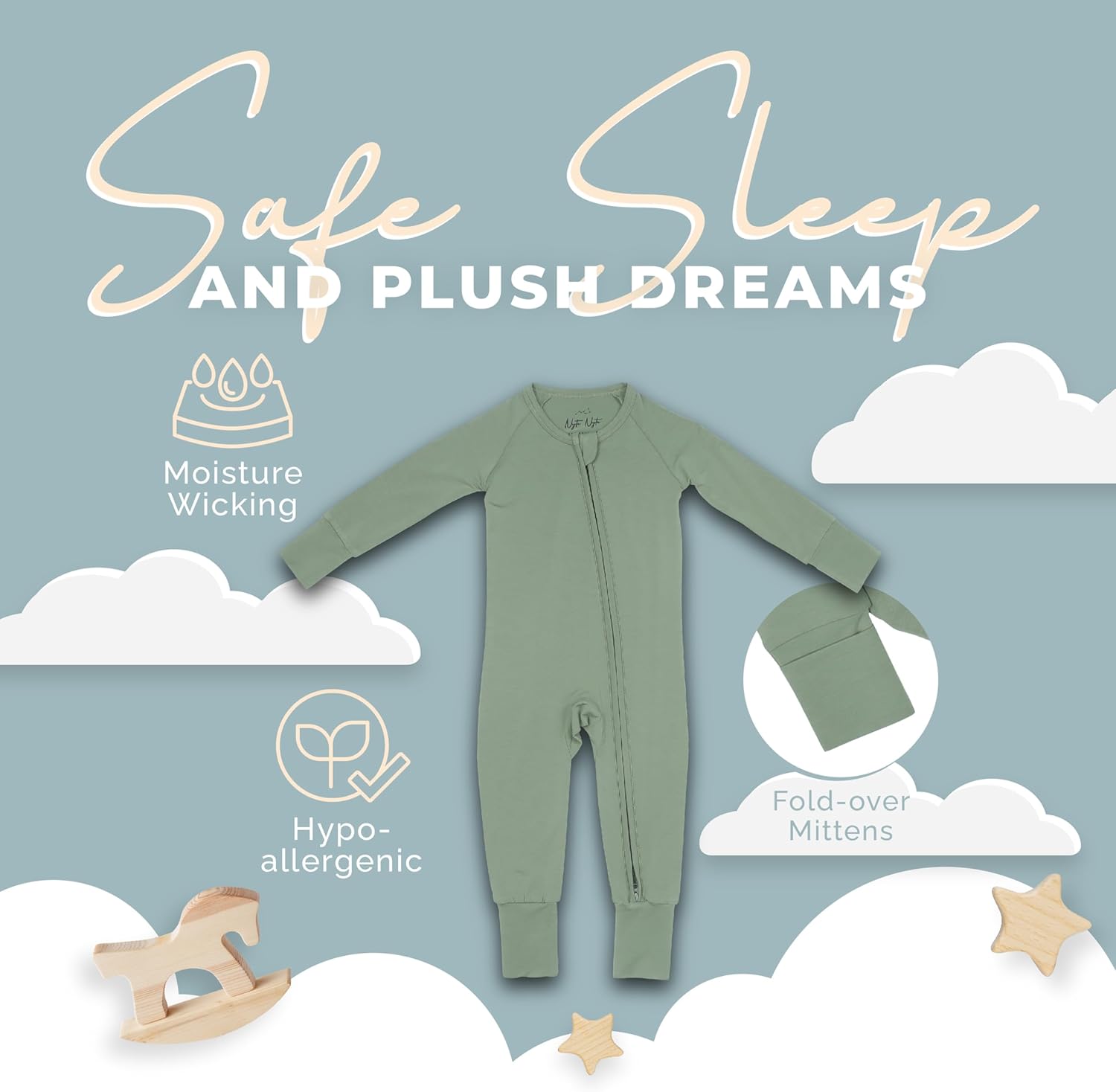 Nyte Nyte Baby - Long Sleepers for Babies with Adjustable Mittens Feet Cuffs