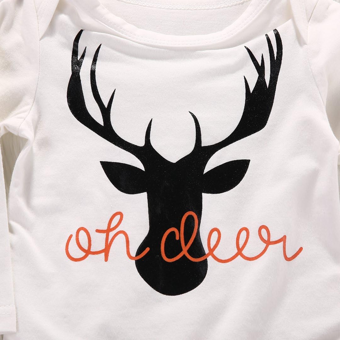 Newborn Baby Boys Long Sleeve Letters Deer Romper with Hat Set