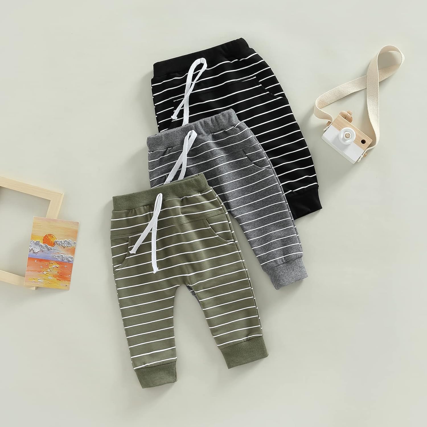Newborn Baby Boy Stripe Elastic Drawstring Pants