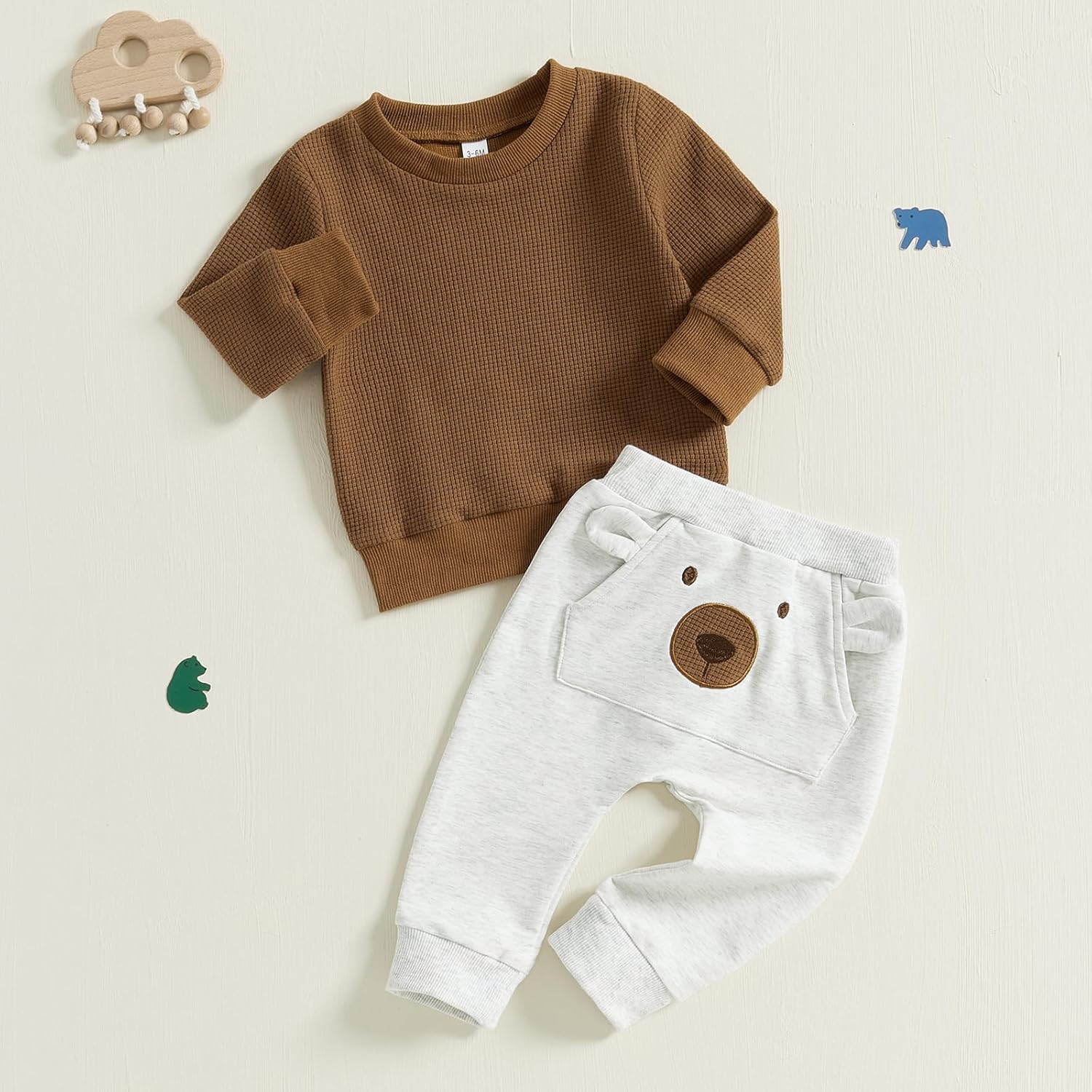 CIYCUIT Boys Fashion Set Lightweight Waffle Tops Pants Soft Stretchy Daily Wear